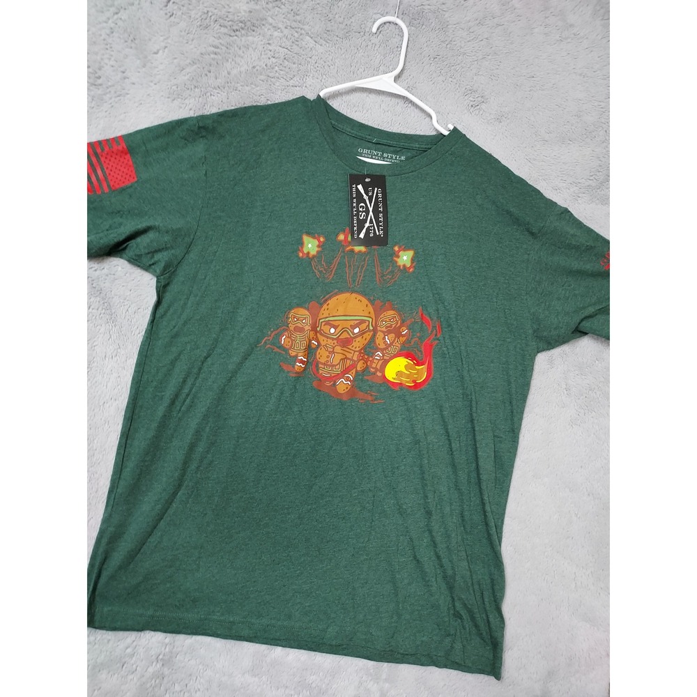 NEW Grunt Style Shirt Men XL Battle Gingerbread Graphic Heather Forest Green NWT